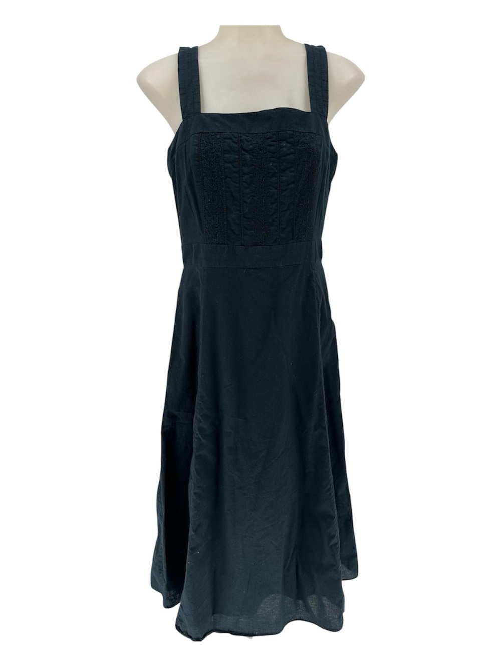 J. Crew Black Square-Neck Midi Dress with Wide Straps Textured Bodice Lined